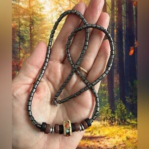 Artisan Men’s Hematite Black And Brown Beaded Necklace NWOT